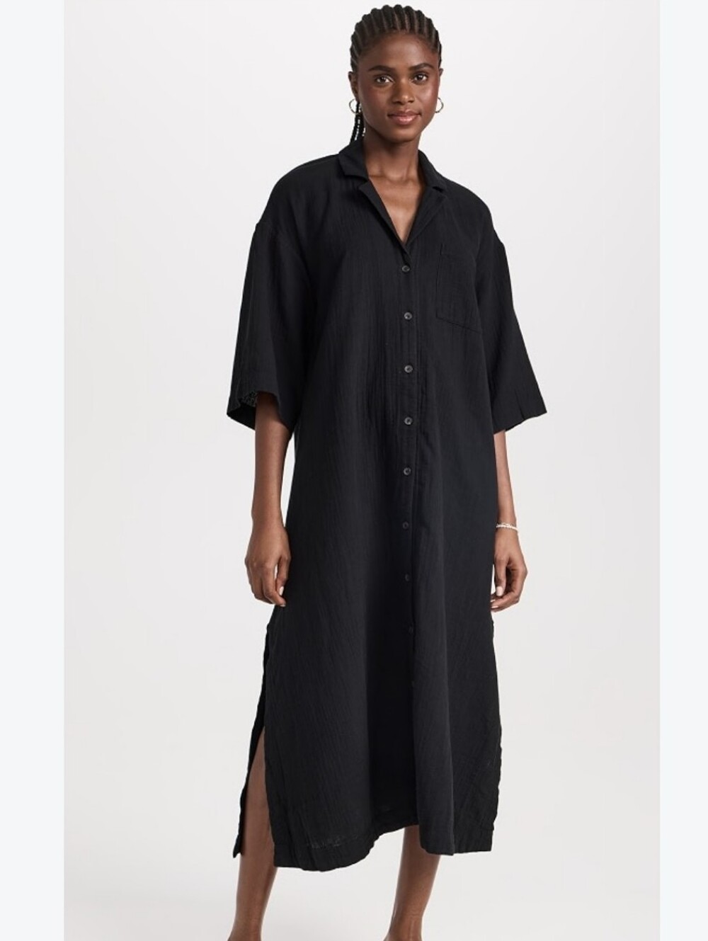 Madewell Black 100% Cotton Gauze Maxi Shirt Dress Button Front Oversized